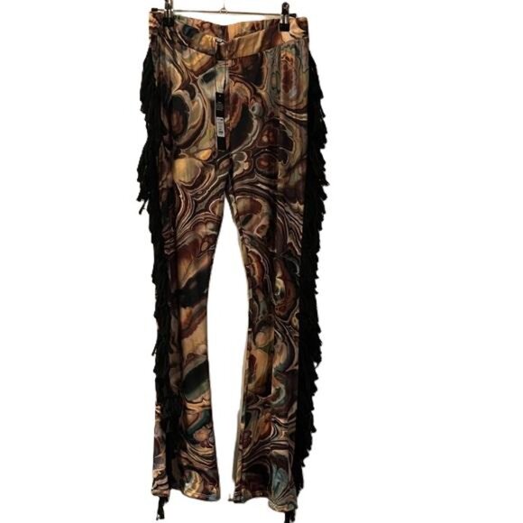 NWT FASHION NOVA All at Once Fringe Flare Pants Psychedelic Pattern Size Large - Picture 1 of 8
